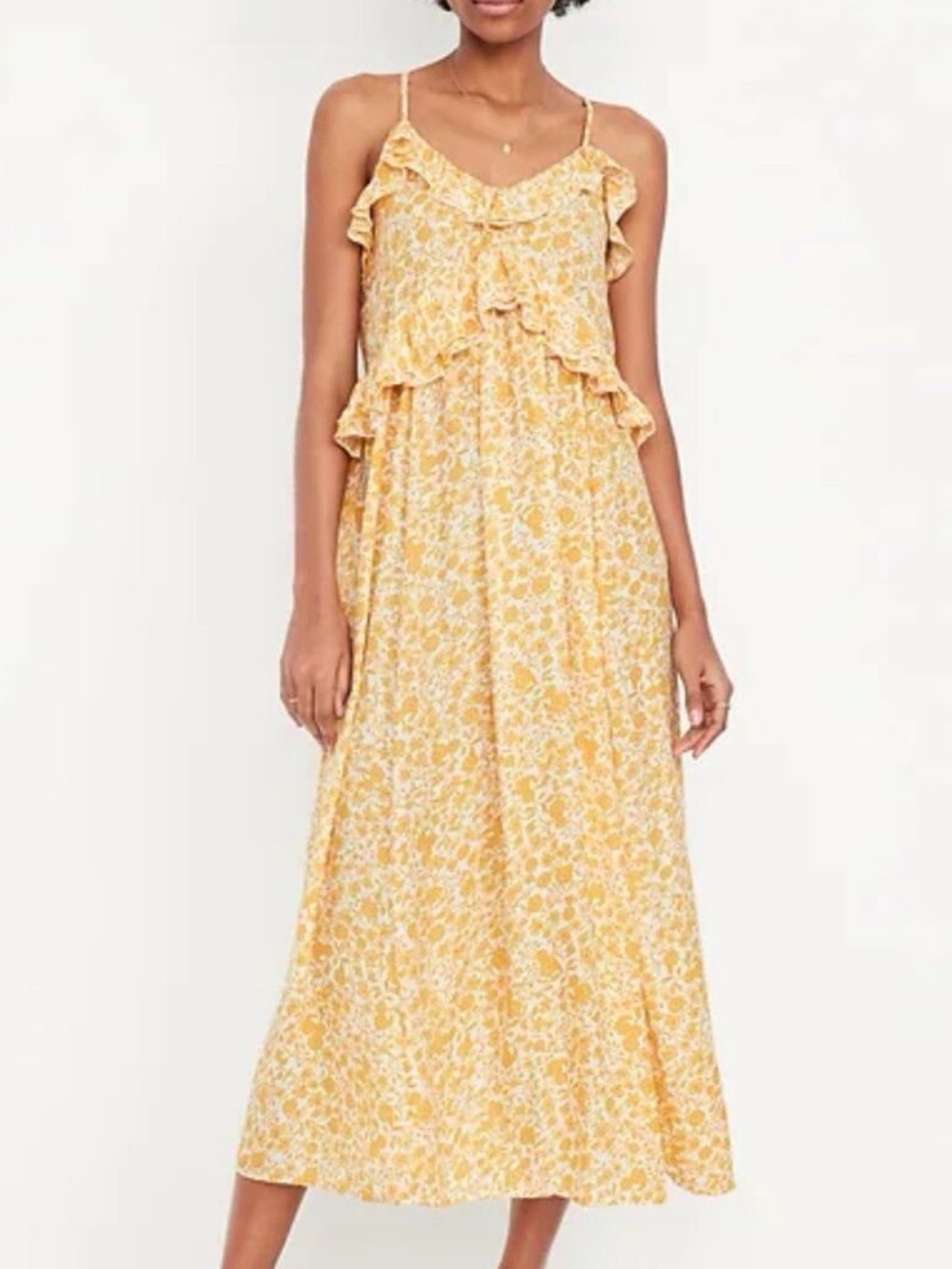 Old Navy Yellow Floral Maxi Dress with Ruffle Details